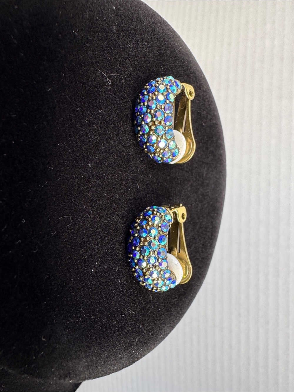 Heidi Daus Gold-Tone Clip Earrings with Blue Aurora Crystals